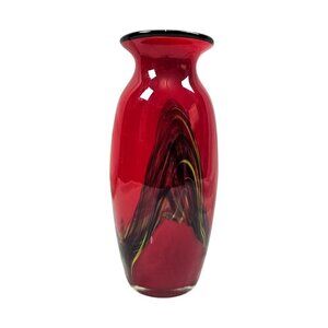 Glass Blown Sommerso Art Red And Black Glass Vase